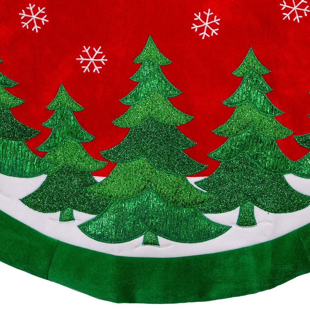 Kurt Adler 48-Inch Red Velvet with Green Trees Tree Skirt